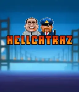 Explore the action-packed world of the Hellcatraz game by Relax Gaming, highlighting a cartoonish prisoner and a guard with the infamous Alcatraz prison and San Francisco skyline in the background. This graphic captures the adventure and mischief of an escape-themed game, ideal for fans of retro gaming, offering a nostalgic adventure. 